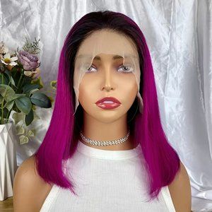 Ombré 13x4 Lace Frontal Remy Human Hair Bob Wig in Pink